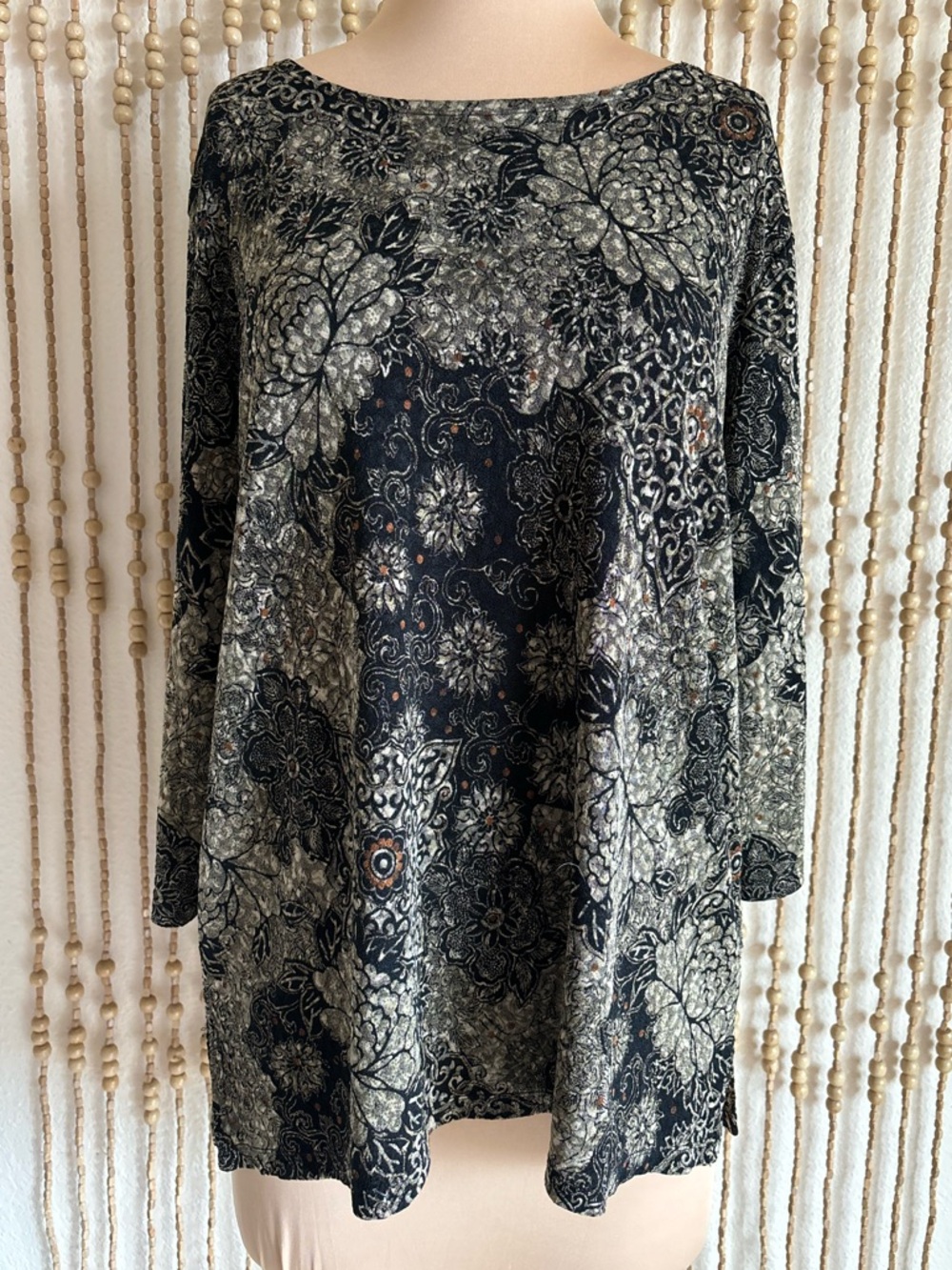 JM Collection Vintage Black Gold Floral Stretchy Whimsy Goth Fairy Long Sleeve
